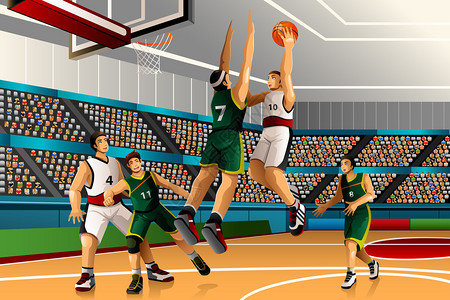 在体育竞赛系列比赛中参加篮球赛的人矢量示例1997背景图片