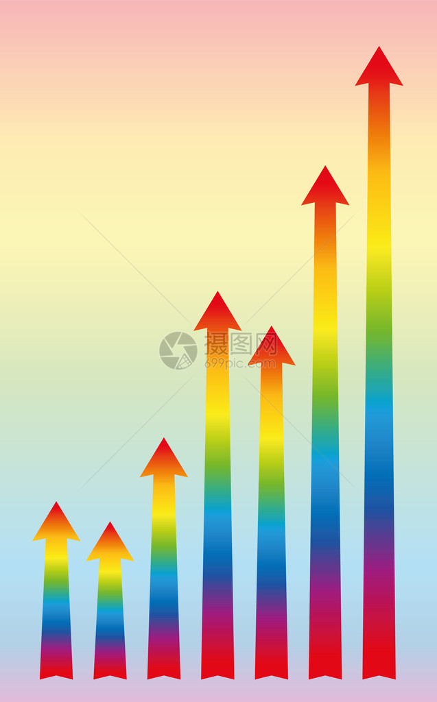 彩虹色向上箭头的增量或增长图片