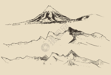 奇霍蒂山区山的轮廓雕刻矢量插图手插画