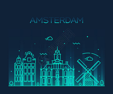 阿姆斯特丹市的天线详细描述示意图Trindy矢量说明图片