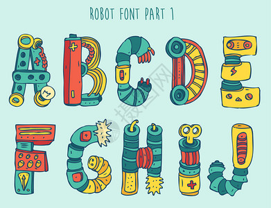 矢量卡通多彩机器人字体类型第1部背景图片
