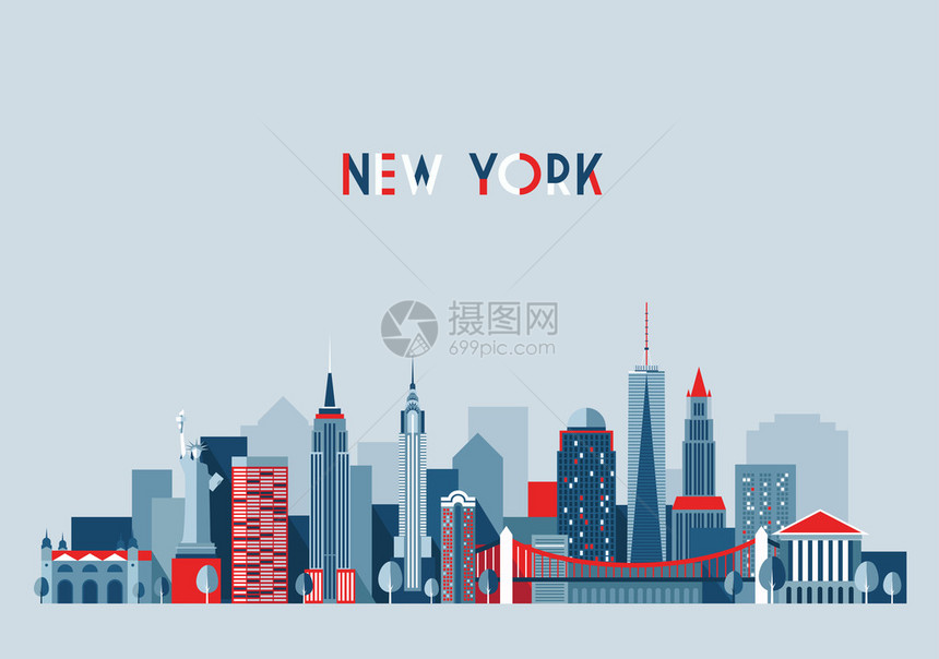 纽约市建筑矢量图天线城市环影摩天大图片