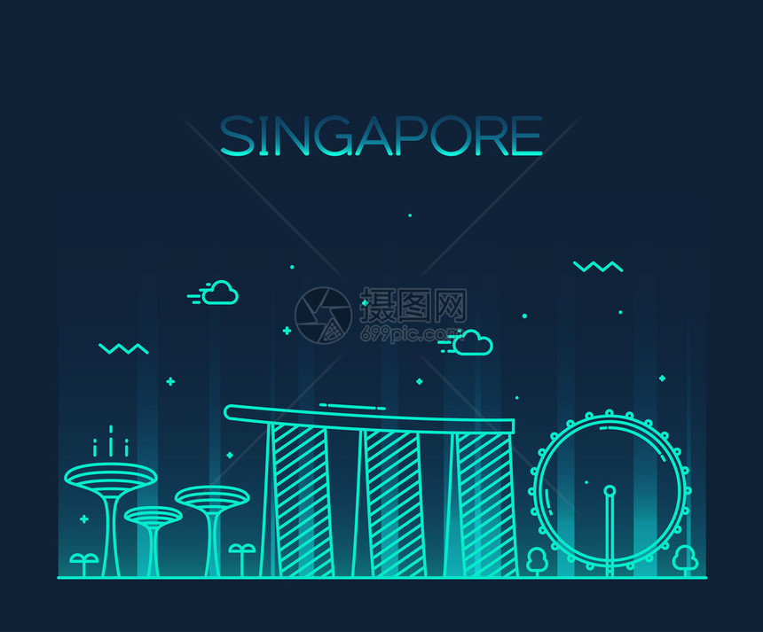 新加坡城市地平线详细显示银光Trindy矢量说明图片