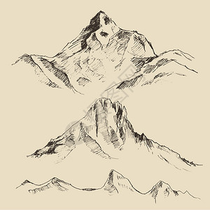 山区山的轮廓雕刻矢量插图手图片