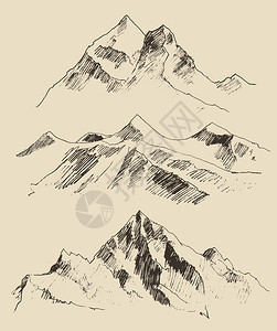 尔加基山区山的轮廓雕刻矢量插图手插画