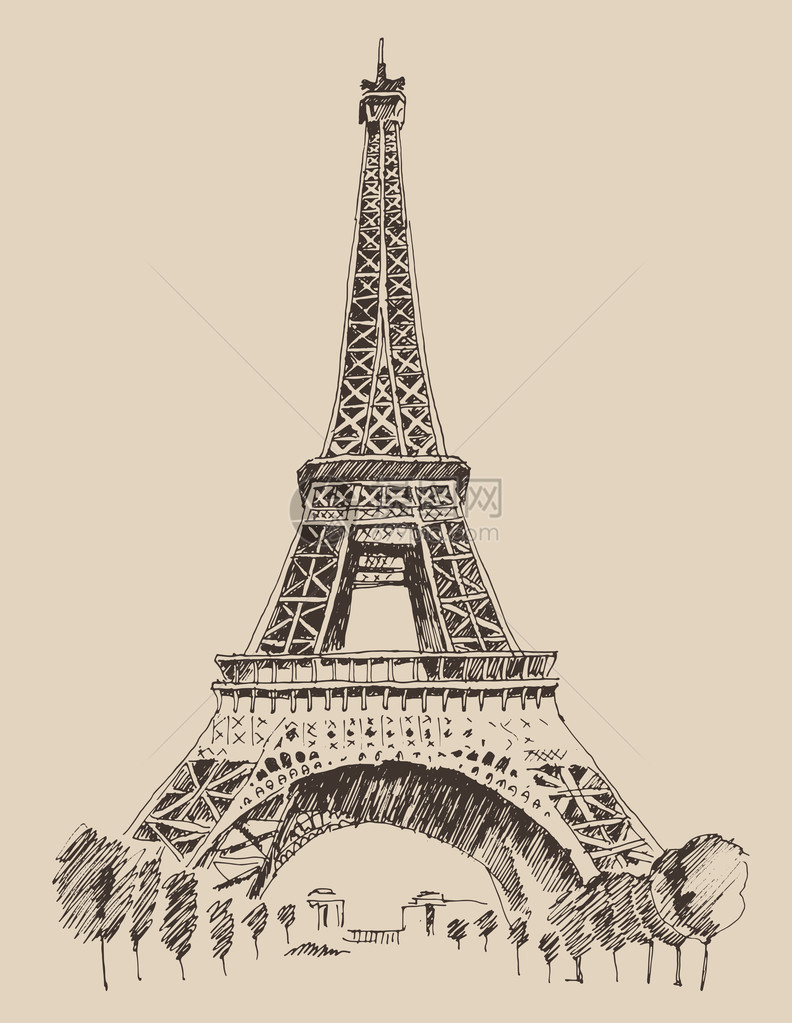 Eiffel铁塔巴黎法国建筑老式刻图片