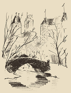 中央公园西中央公园景观纽约的草图纽约插画