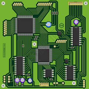 显示绿色印刷电路板PCB上装有电子部件EPS10文件插画