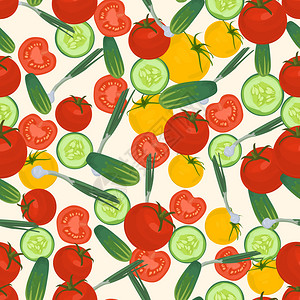 由番茄绿洋葱和黄瓜以平板设计制造的背景图片