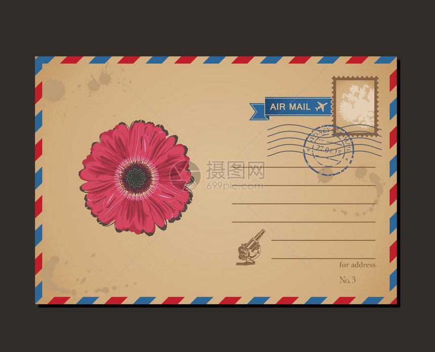 旧明信片和邮票设计花卉信图片