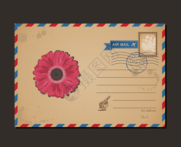 旧明信片和邮票设计花卉信图片