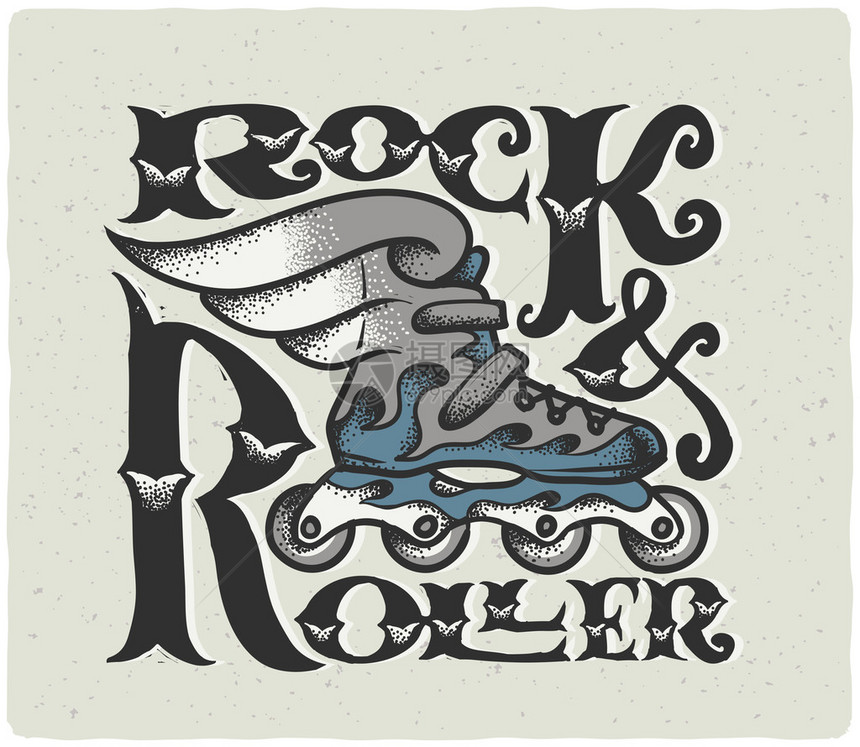 RockRoller旧字母构成带翅膀插图的时髦滑冰板图片
