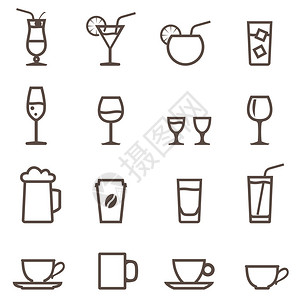 一系列直线图标饮料的玻璃软件鸡尾酒图片