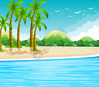 海滩上有椰子树的海洋场景图片