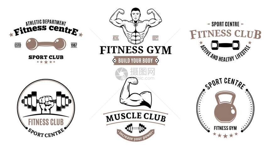健身体育标签模板徽章健身设备图图片