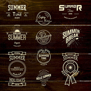 暑假徽章标识和任何用途的标签木图片