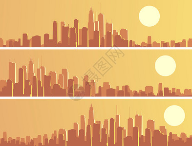 设置抽象大城市和摩天大楼的横向幅背景图片