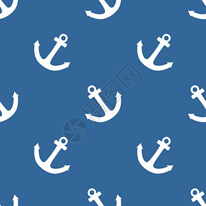 在海军蓝色背景的海军蓝底有白色锚定的水手平板矢量模式背景图片