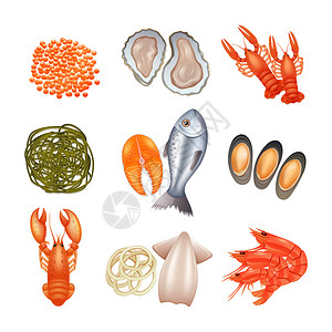 海产食品装饰图标配有鱼子酱龙虾背景图片