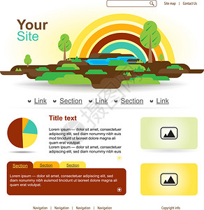 网站设计配有彩虹和树木平图片