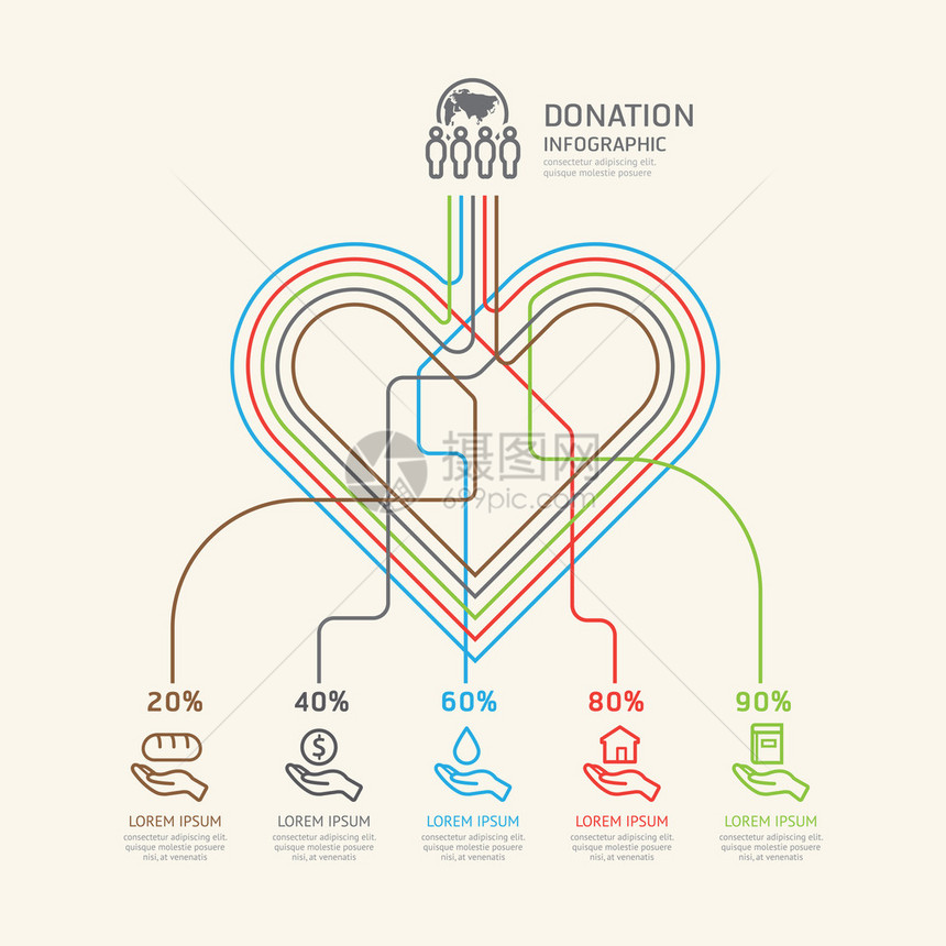 平线直分布式慈善和捐赠大纲概念Vecto图片