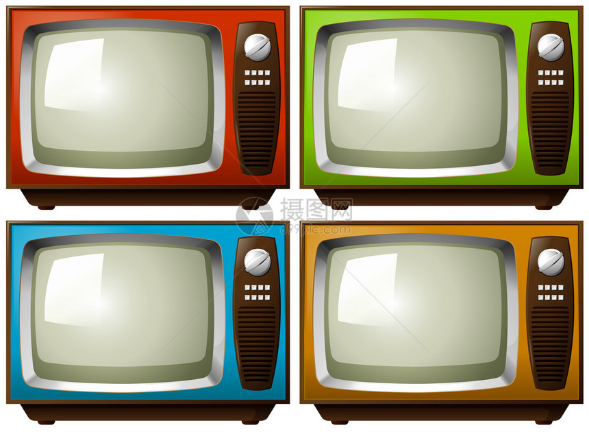 四种不同颜色的老式电视机图片