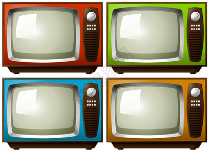 四种不同颜色的老式电视机背景图片