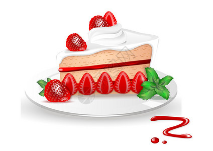 海绵蛋糕配草莓酱和盘子里的生奶油背景图片