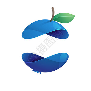 蓝莓水果球带有绿叶标志体积图标图片