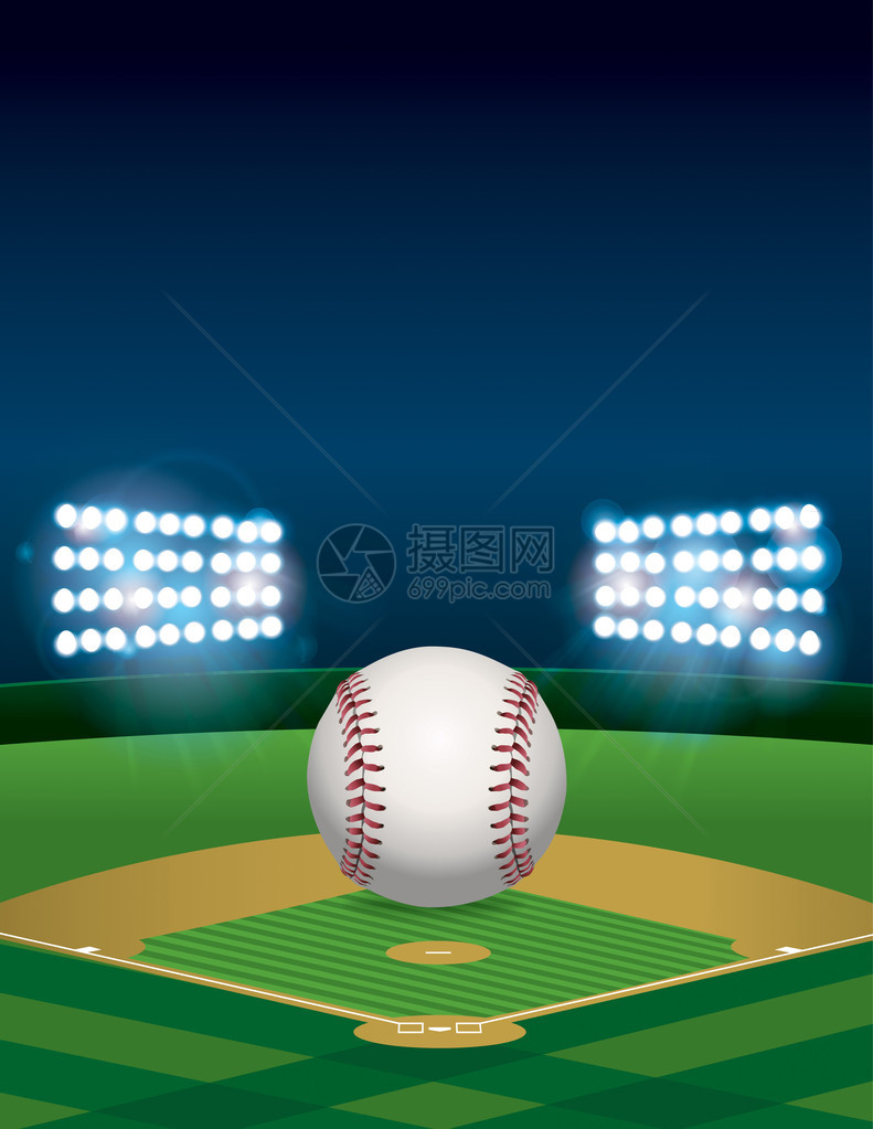 晚上坐在点燃的棒球场上的棒球垂直方向复印室矢量EPS10可用文件包含透明胶图片