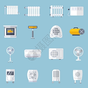 热和冷暖空调平板图标设置孤插画