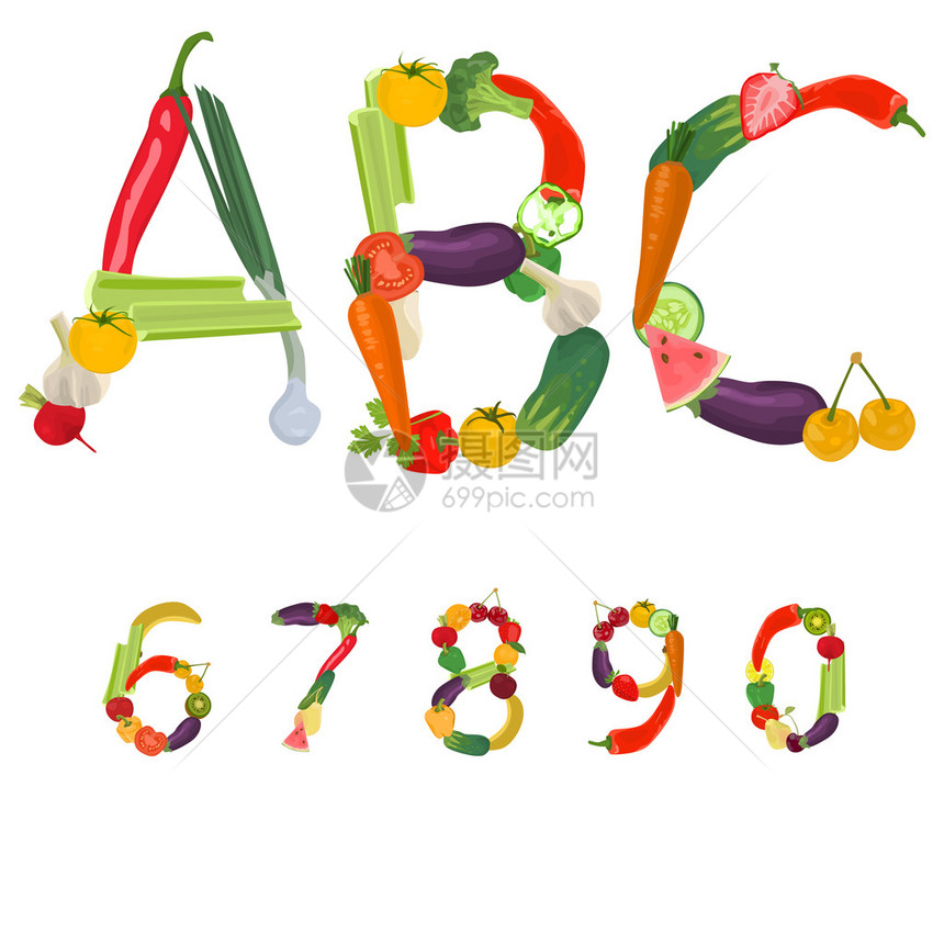 由水果和蔬菜制成的数字矢量图片