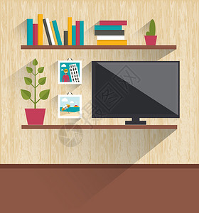 室内客厅Tv和书架平板背景图片