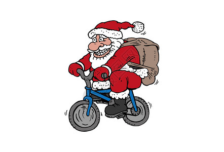 微笑的圣诞老人骑自行车图片