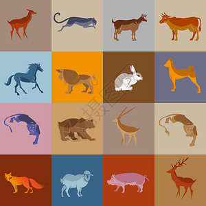 德鲁克五颜六色的动物矢量集插画