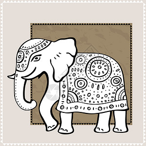 大象印度风格的印度人手画图片