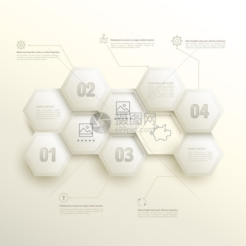 带有数字选项的活六边形矢量说明信息业务报告演示和图片