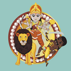 拉尼娜印度神话印度女神DurgaMat插画