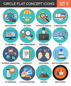 圈子五颜六色的概念图标平面设计设置5商业金融技术创图片