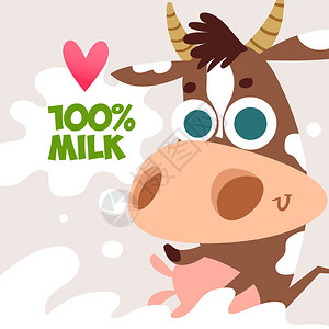 可爱的卡通奶牛带着微笑天然产物卡通动物牛以牛奶为主题的图片
