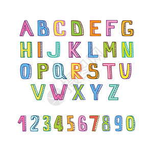 手工制作的字母和数字矢量字母表手绘字母ABC图片