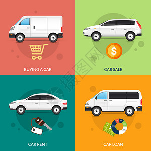 汽车租赁和销售设计概念集与平面自动图图片
