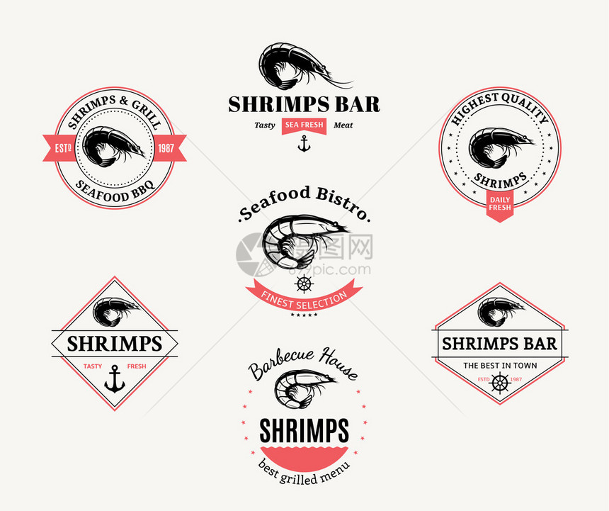 矢量虾设计要素标签模板徽章图片