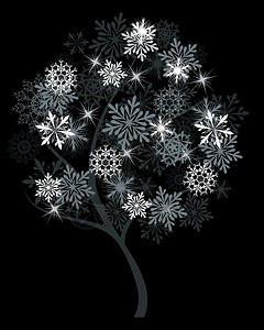 带黑底雪花的冬季树EPS10矢量说明图片