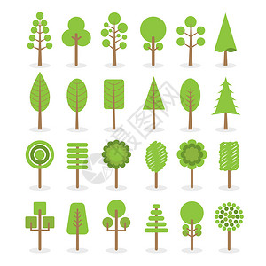一套绿色叶树图标以平板图片