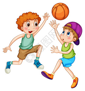 两个男孩一起打篮球图片