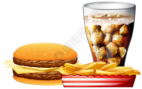 汉堡薯条和可乐插图背景图片