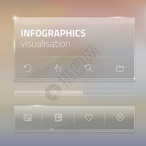 用于移动智能手机或网站的现代平面用户界面屏幕模板带有图标的透明模糊材图片