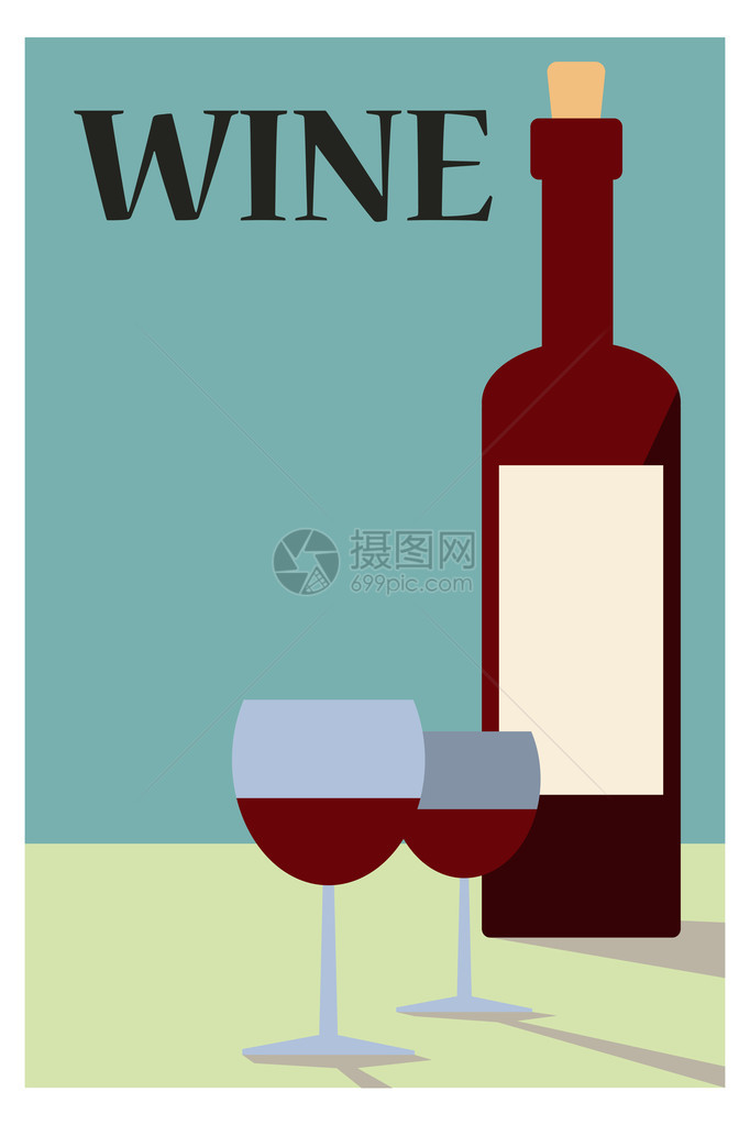 一瓶酒和玻璃杯复古风格的海报图片