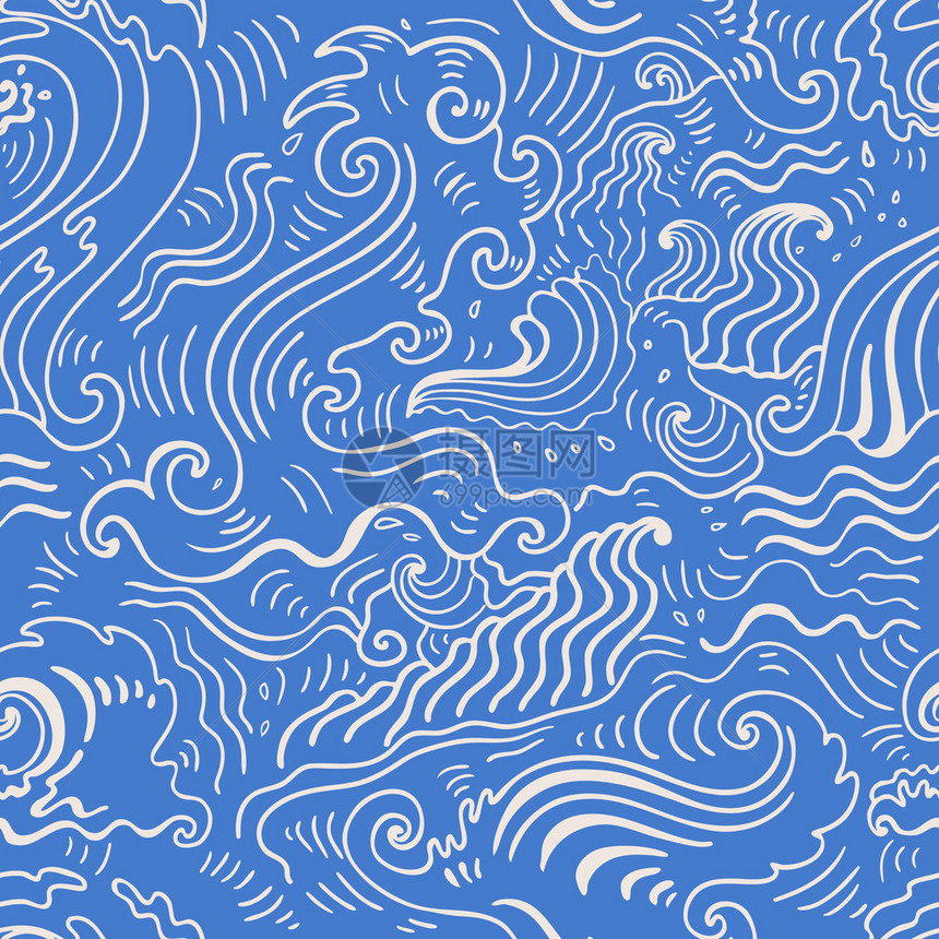 海浪图案无缝波浪背景纺织品壁纸设计图案填充网页背图片